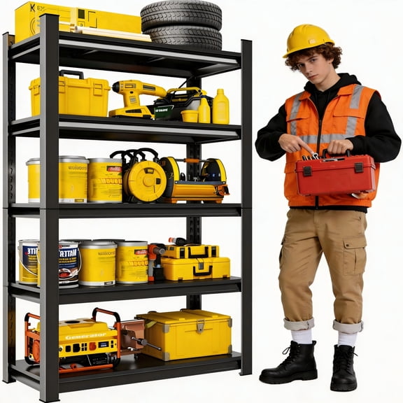 63"H Commercial Grade Metal Shelving Rack, 5 Tier Adjustable Steel Storage Unit, 2750 Lbs Capacity, Dual Frame Utility Shelf for Basement Bathroom Garage 40"W×16"D