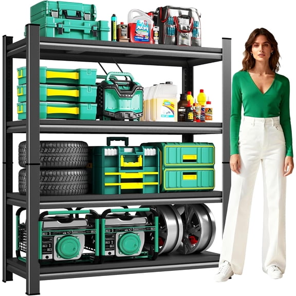 63”H Garage Shelving 2800LBS Adjustable Storage Shelves,4 Tier Metal Steel Heavy Duty Shelving Unit, Utility Rack Shelf, Storage Organize for garage, Basement ,Black ,63''H*39.4''W*17.7''D