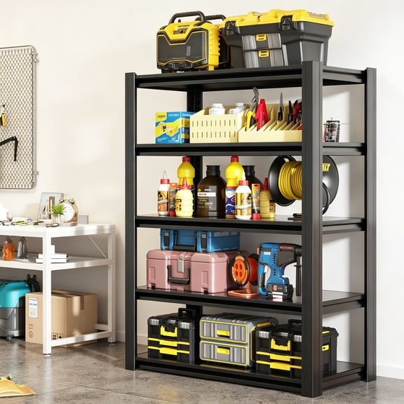 63"H Garage Shelving, 3000 lbs Heavy Duty Storage Shelves, 5-Tier Adjustable Metal Shelving Unit for Garage, Warehouse, Basement, Workshop, Kitchen, Assembly Required, 63"H x 31.5"W x 16"D