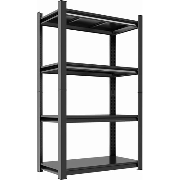 63"H Garage Shelving Heavy Duty Rack, 2400LBS Extra Large Capacity 4 Tier Adjustable Storage Shelves, Metal Industrial Shelf Units for Garage, Basement and Warehouse, 63"H×35.4"W×13.78"D, Black