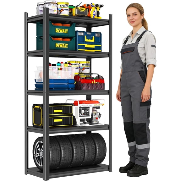 63" H Garage Shelving Unit, 2000 lbs Heavy Duty Storage Shelves Easy Assembly 5-Tier Adjustable Metal Steel Utility Shelf Rack Storage Organize for Garage, Basement, Warehouse, 23.6"W x 11.8"D