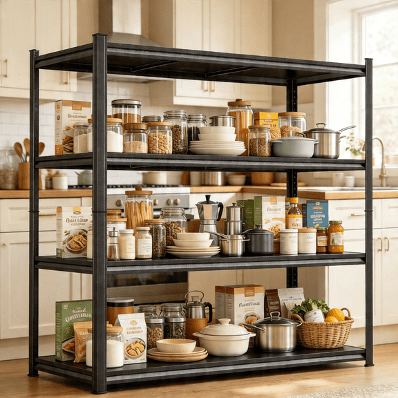 63"H Kitchen Storage Shelving, 4-Tier Heavy Duty Steel Storage Rack, 2-in-1 Design Splits Into Two, for Kitchen, Pantry, Office & Bedroom, 10-Minute Tool-Free Assembly