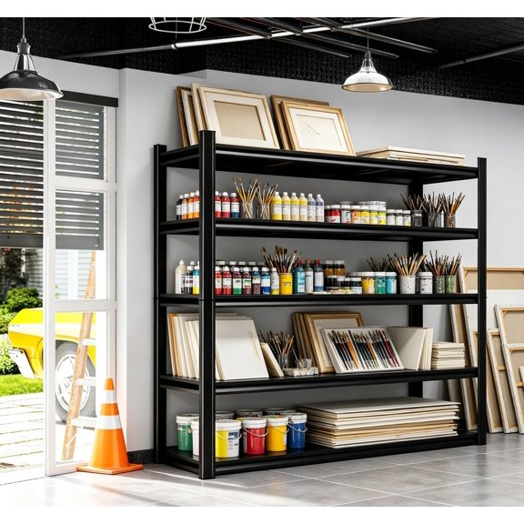 63"H Metal Garage Shelving Units,5-Tier Heavy Duty Shelving Unit,2750 lbs,Adjustable Storage Shelf Rack,Dual-Column Utility Steel Storage Shelves for Kitchen,Pantry,Basement Bathroom,Office,40"Wx16"D