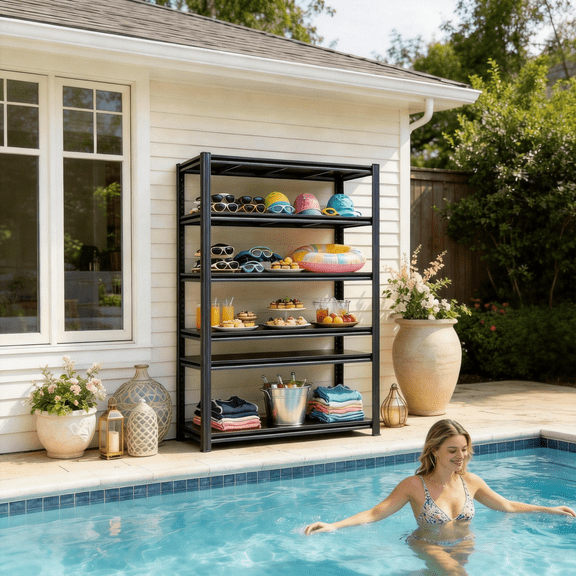 63"H x 40"W 5 Tier Utility Kitchen Shelves,Shelving Unit,3000LBS Metal Shelf Organizere,Adjustable Storage Shelves for Pantry,Industrial,Basement,Bathroom, Warehouse,Closet,Black,16"D