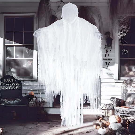 63 Halloween Hanging Ghost Decorations Outdoor, White Faceless Grim Reaper in White Horror Robe for Halloween Tree Yard Party Outside Hanging Decorations Party Supplies