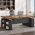 thumbnail image 1 of 63" Height Adjustable Executive Desk with Open Storage Shelves, Modern Computer Desk with Privacy Panel for Home Office, Bedroom, Living Room, 1 of 7