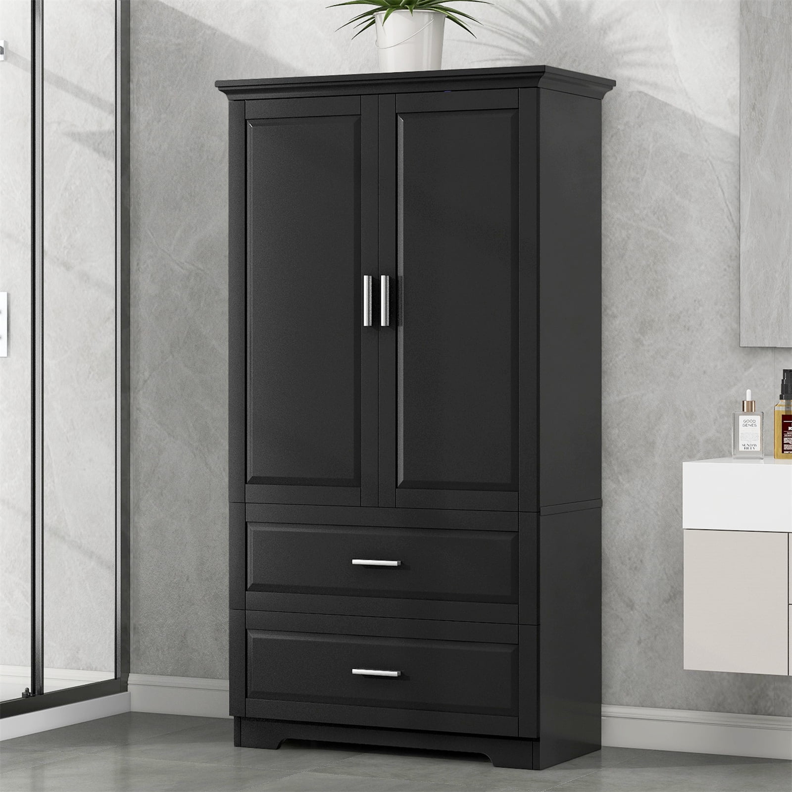 63'' High Bathroom Storage Cabinet, Freestanding Kitchen Pantry Cabinet ...