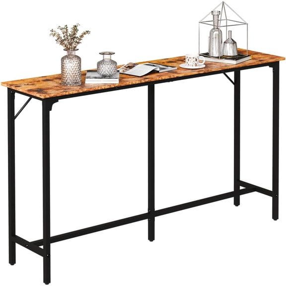 63" High Top Bar Table, Narrow Long Counter Height Pub Table for Kitchen, Living Room, Dining, Sofa, Entryway - Brown