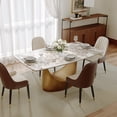 thumbnail image 1 of POVISON 63" Modern Dining Table for 4, Rectangular Pandora Sintered Stone Dining Table, Glossy Marble-Look Tabletop with Bronze U-Shape Carbon Steel Base, 1 of 12