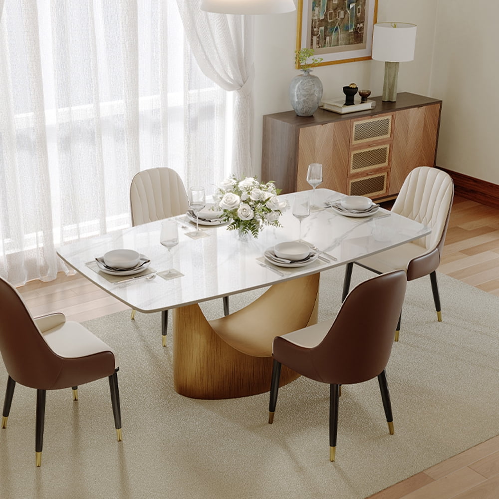 POVISON 63" Modern Dining Table for 4, Rectangular White Glossy ...
