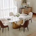 thumbnail image 1 of POVISON 63" Modern Dining Table for 4, Rectangular White Glossy Sintered Stone Dining Table with Bronze Carbon Steel Legs, 1 of 11