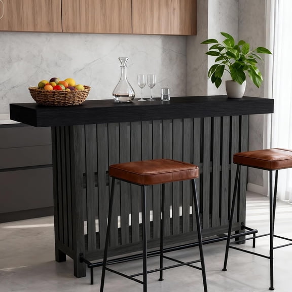 63" Home Bar Table, Mini Coffee Bar Pub Table with 2-Tier Storage, Footrest, Kitchen Islands for Dining Room, Bistro, Living Room