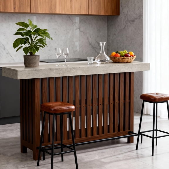 63" Home Bar Table, Mini Coffee Bar Pub Table with 2 Tier Storage, Footrest, Kitchen Islands for Dining Room, Bistro, Living Room