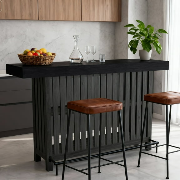 63" Home Bar Table with 2-Tier Storage, Mini Kitchen Island Pub Table with Footrest, Coffee Bar Counter for Dining Room, Living Room, Man Cave