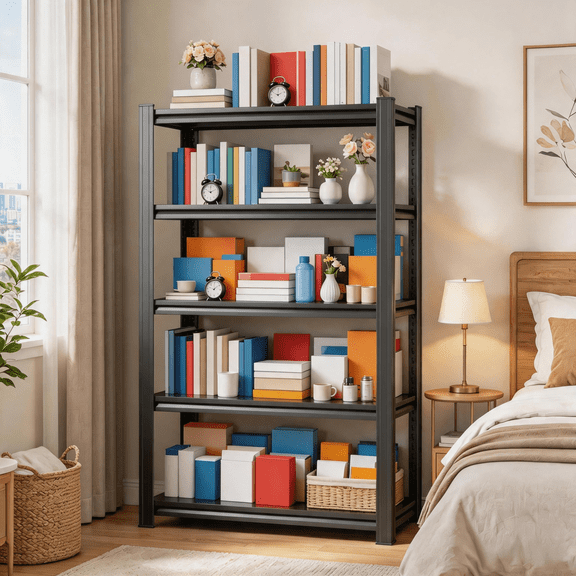 63"Hx40"W Metal Garage Shelving Unit,5-Tier Steel Storage Shelves,Double-Layer Columns,Adjustable Industrial Standing Shelf for Warehouse Basement Kitchen Pantry Bathroom Laundry Plant Shoe Book