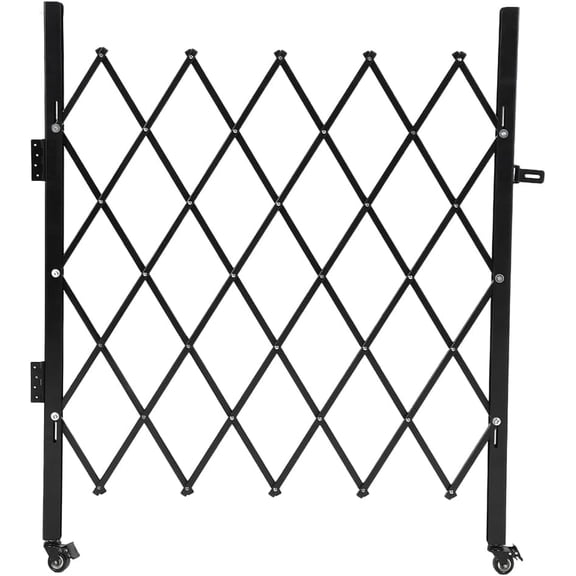 63 In Hx70 In W Expandable Security Scissor Gate with Lock and 360 Swivel Casters Steel Black