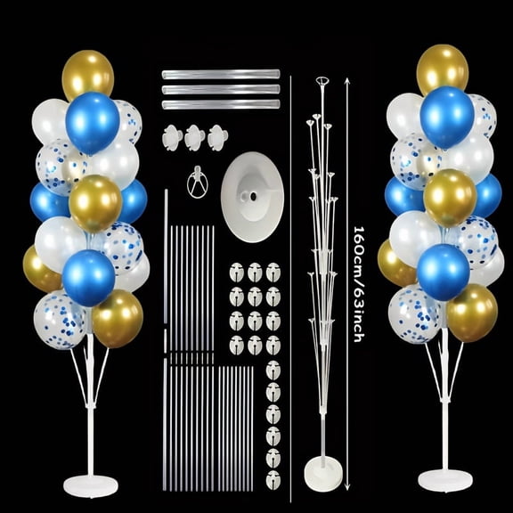 63 Inch 19 Balloon Stand Set,2Pcs Christmas Balloon Column Kit with Base, Sturdy PP Pole, Adjustable Design, Easy Assembly Reusable,Table&Floor Decor for Birthday Wedding Graduation Party Centerpiece