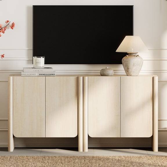 63-Inch 2-in-1 French Minimalist TV Stand for 70" TVs, 4-Door Media Console with Adjustable Shelves, Cable Management, Beige