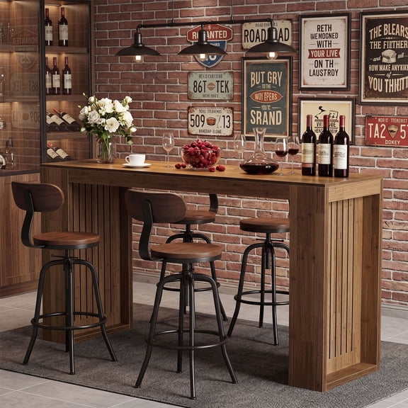 Finmind 63-Inch Bar Table, 37.4 inch High TopTable Breakfast Nook, Long Counter Height Home Bar Unit for Entertaining, Dining, Brown