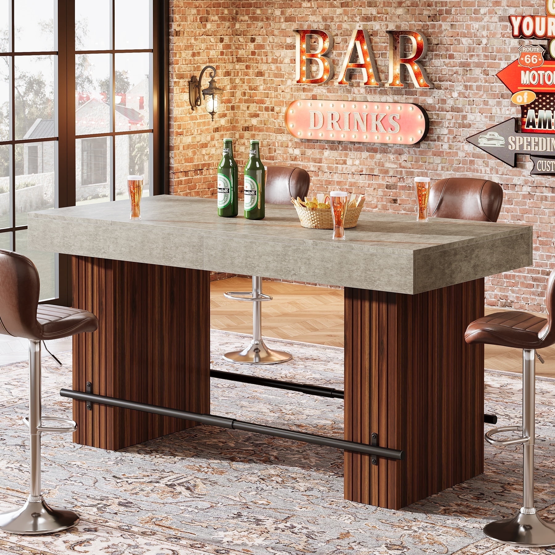 Tribesigns 63-Inch Bar Table, Rectangular Home Bar Unit with Metal