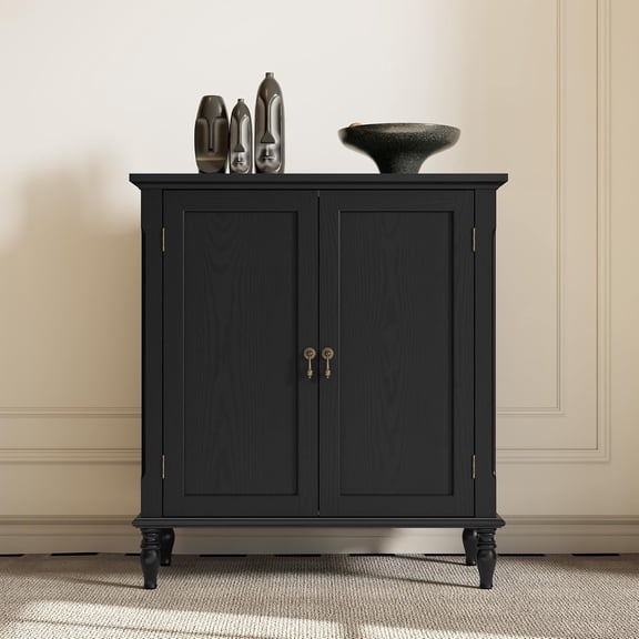 63-Inch Black Modern Fluted Sideboard Buffet Cabinet with 4 Doors, Adjustable Shelves, and Coffee Bar Storage