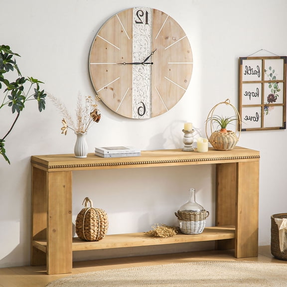 63 Inch Boho Console Table With Storage Shelf, 2-Tier Narrow Entryway Table For Hallway And Foyer Use
