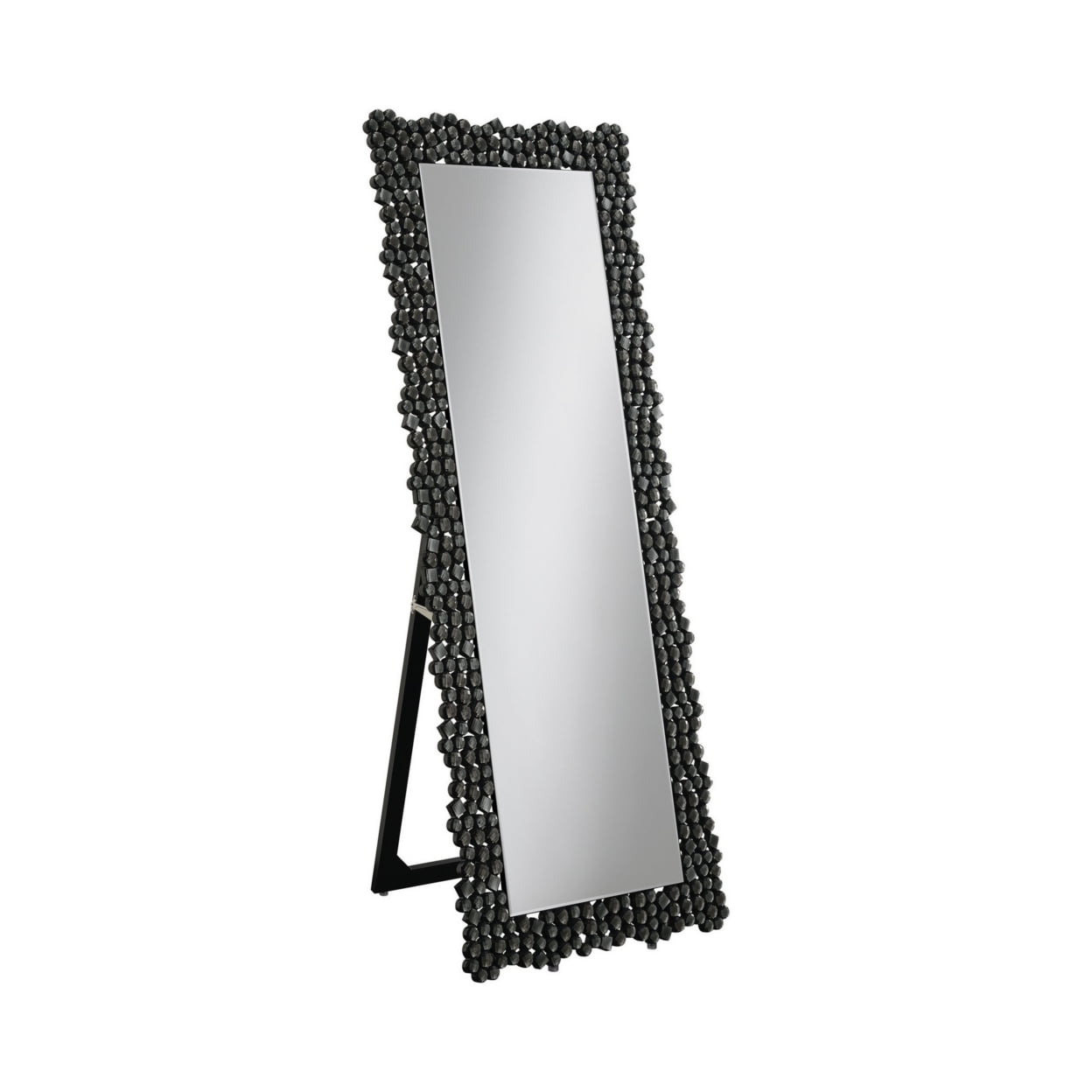 Elegance Sparkle 63" Black Rectangular Rhinestone Floor Mirror