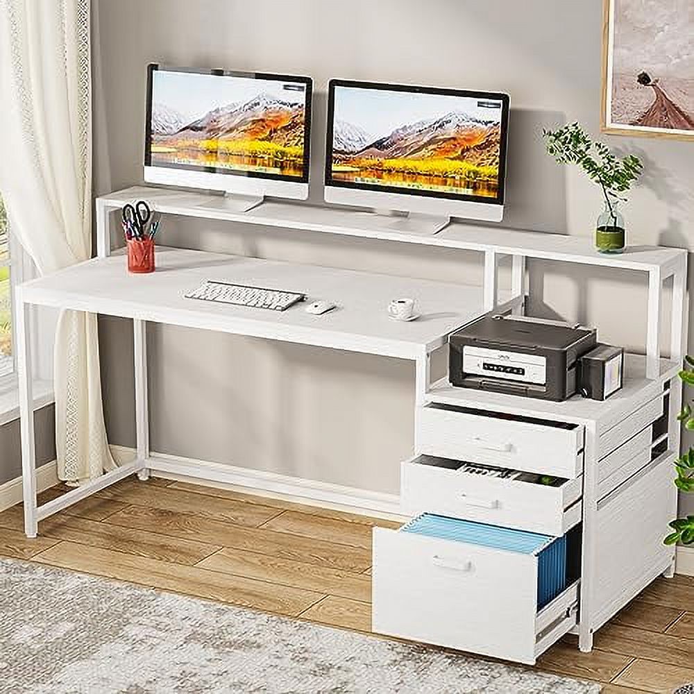 63 Inch Computer Desk with File Drawer Cabinet Ergonomic Office Desk ...