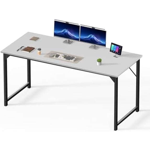 63 Inch Computer Desk for Home Office, Modern Study Work Table Simple Style for Bedroom, Large Writing Desks with Triangular Reinforcement, Wood White