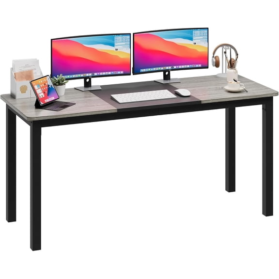 63 Inch Computer Desk, Large Office Desk with Storage, Writing Desk Work Desk for Home Office, Study, Modern Simple Desk, Large Legroom, Metal Frame