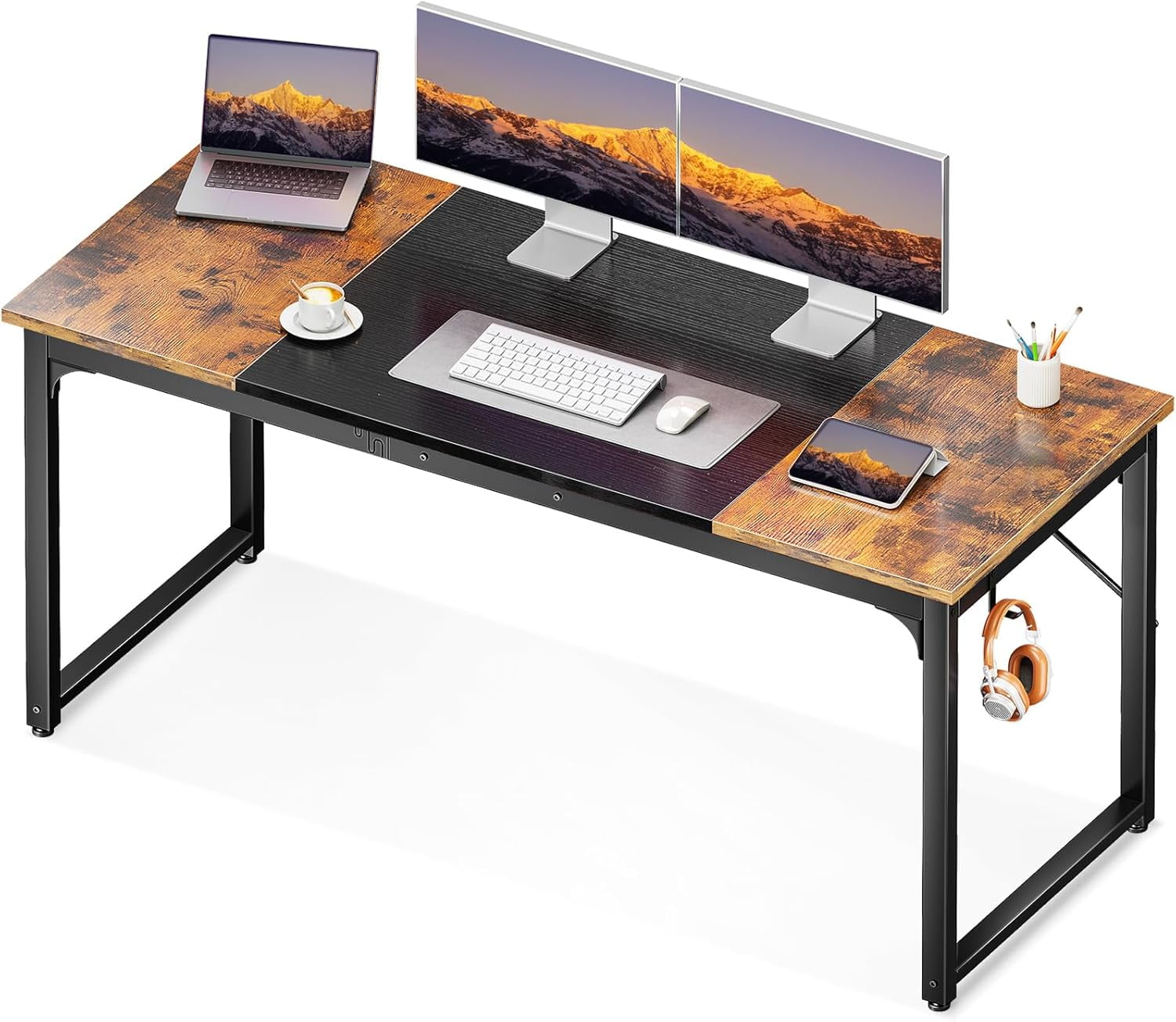 Vintage Engineered Wood Computer Desk with Steel Legs