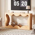 thumbnail image 1 of 63 Inch Console Table Farmhouse Scalloped Console Table for Entryway, Narrow Wood Sofa Table Behind Couch with Storage for Living Rooms, Wood Color, 1 of 7