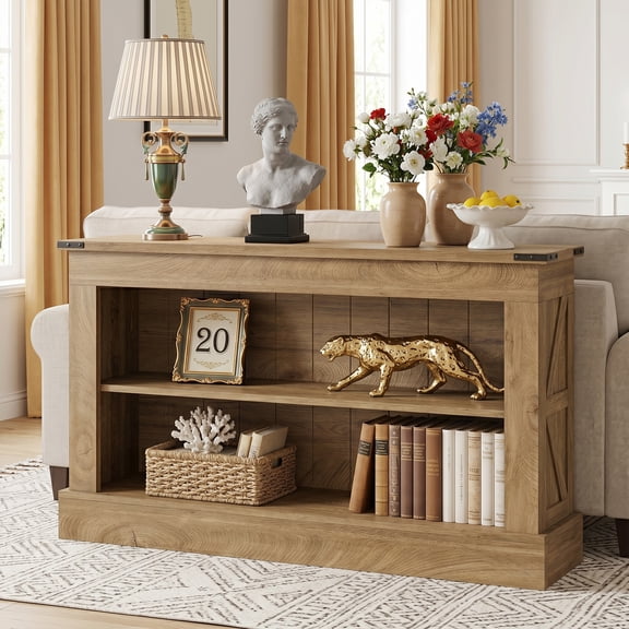 63 Inch Console Table For Entryway, Farmhouse Sofa Table Behind Couch, Narrow Long Entry Table With Shelves For Living Room, Brown