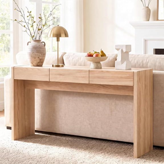 63 Inch Console Table with 3 Drawers, Narrow Entryway Table, Wooden Sofa Table with Storage Shelves, Hallway Table for Living Room, Bedroom and Foyer