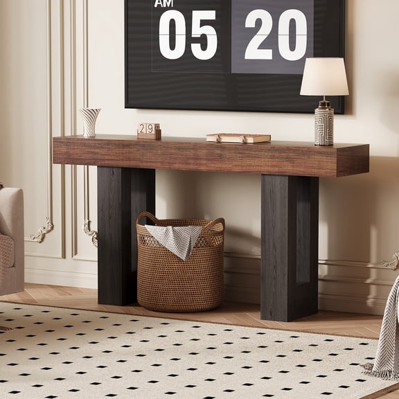 63 Inch Console Table with Power Outlet - USB & Type C Ports Narrow Entryway Foyer Table for Living Room