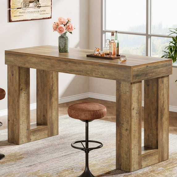 63-Inch Counter Height Bar Table, Long Home Pub Table with Sturdy Rectangular Base for Home Living Room Coffee Kitchen Restaurant, Dining Room