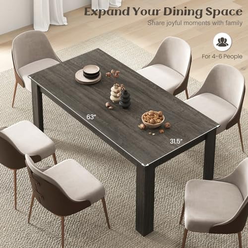 63-Inch Dining Table for 4-6 People, Rectangular Wooden Kitchen Table ...