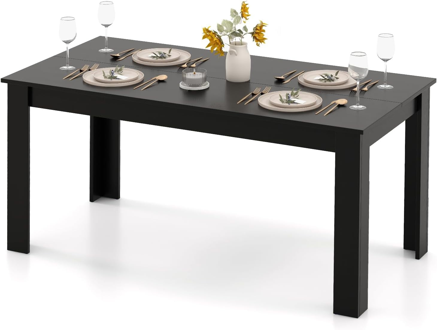 63-Inch Dining Table for 4-6 People, Rectangular Wooden Kitchen Table ...