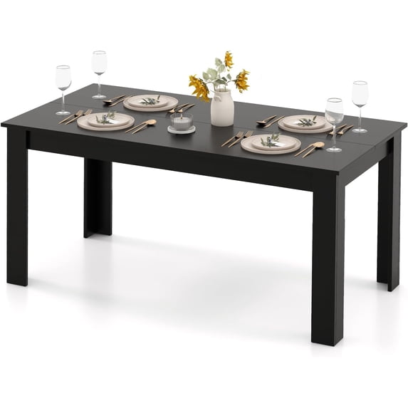 63-Inch Dining Table for 4-6 People, Rectangular Wooden Kitchen Table, L-Shaped Legs, 330 LBS Weight Capacity, Modern Farmhouse Dinette Table for Restaurant, Living Room, Family (Black)