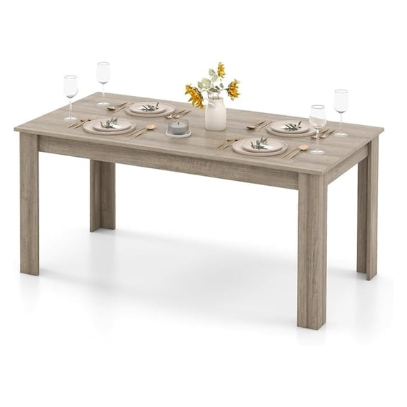 63-Inch Dining Table for 4-6 People, Rectangular Wooden Kitchen Table, L-Shaped Legs, 330 LBS Weight Capacity, Modern Farmhouse Dinette Table for Restaurant, Living Room, Family (Oak)