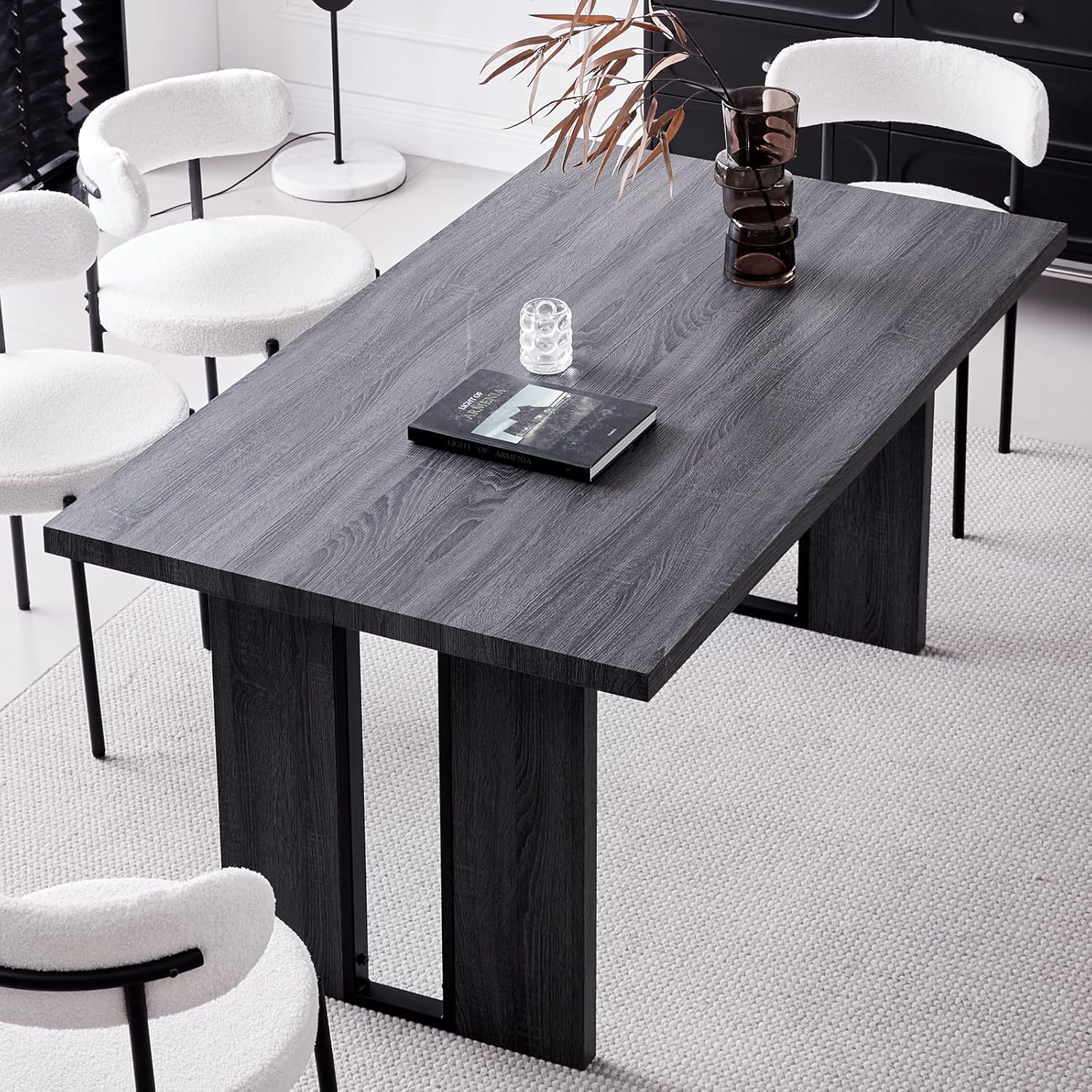 63 Inch Dining Table, Rectangle Wood Kitchen Table for 4 6 People ...