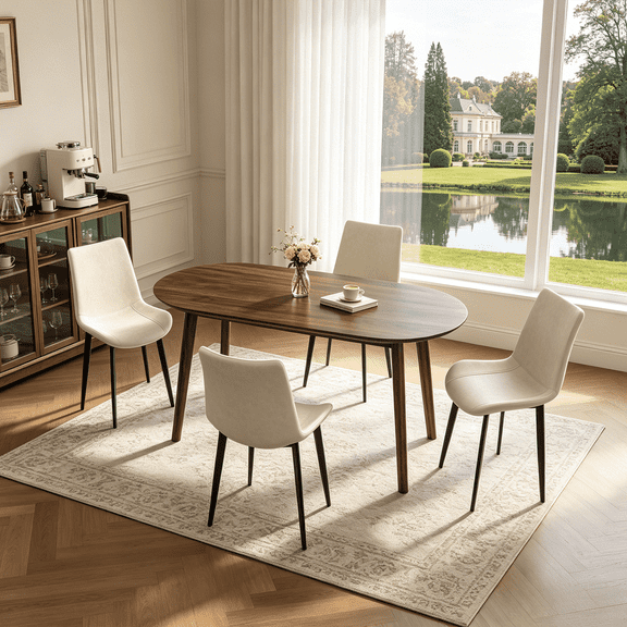 63.2'' Dining Table Set,Modern Kitchen Table with 4 Upholstered Chairs,5 Piece Table Set for Dining Room,Apartment