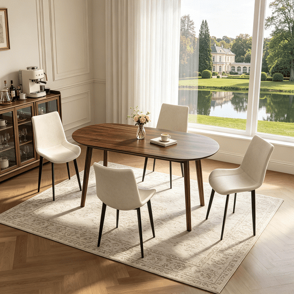 63.2'' Dining Table Set,Modern Kitchen Table with 4 Upholstered Chairs,5 Piece Table Set for Dining Room,Apartment
