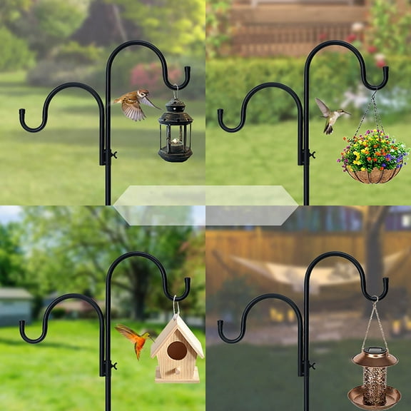 63 Inch Double Shepherds Hooks for Outdoor Bird Feeder, Hanging Plants, Solar Light, Adjustable Duty Bird Feeder Pole, Garden Outside Shepherds Hook