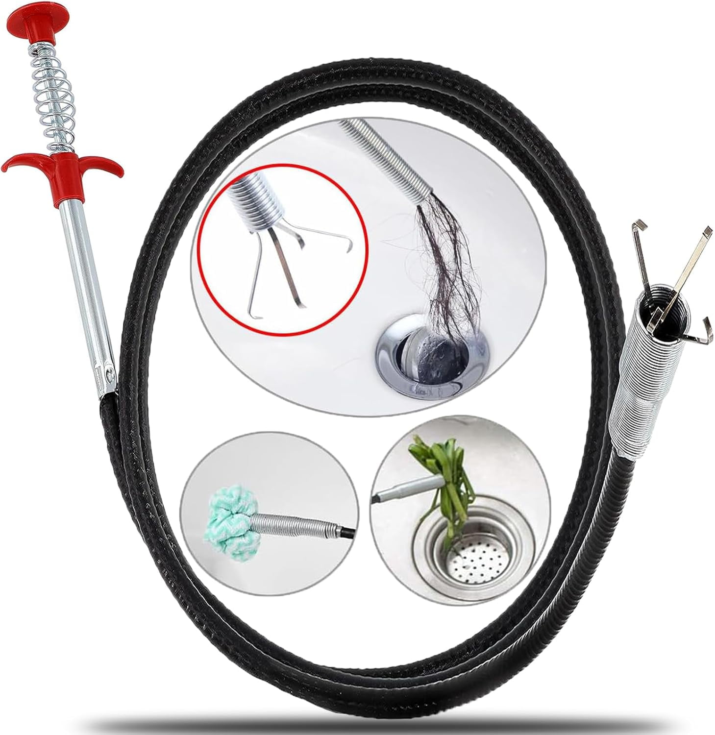 63 Inch Drain Snake Hair Drain Clog Remover Tool, Sink Drain Cleaner for Sewer Kitchen Bathroom