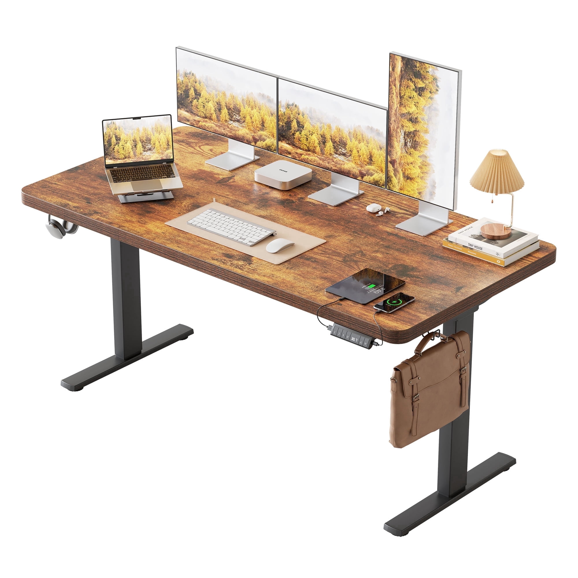 63 Inch Dual Motor Electric Adjustable Standing Desk, Computer Desk with Memory Controller, Home Office Desk with Seamless tabletop,265 lbs Weight Capacity,Rustic Brown (Two packages)