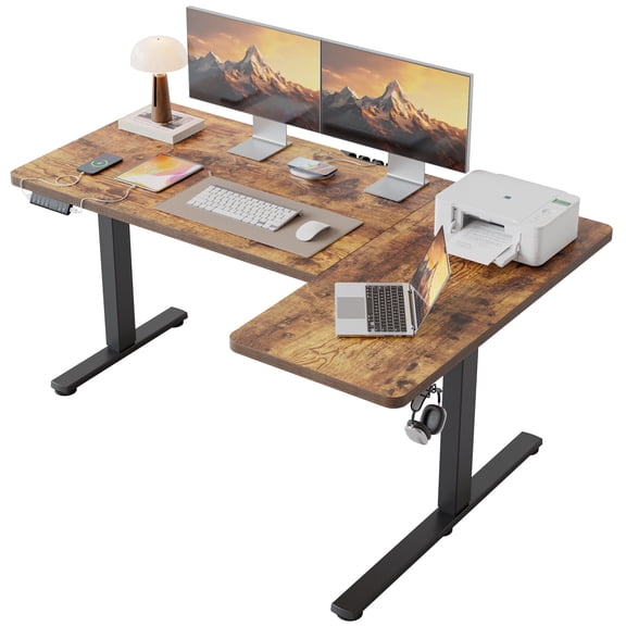 63 Inch Dual Motor L Shaped Electric Adjustable Standing Desk, Computer Desk with 3Memory Controller, Home Office Desk with USB Ladeanschluss,265 lbs Weight Capacity,Rustic Brown
