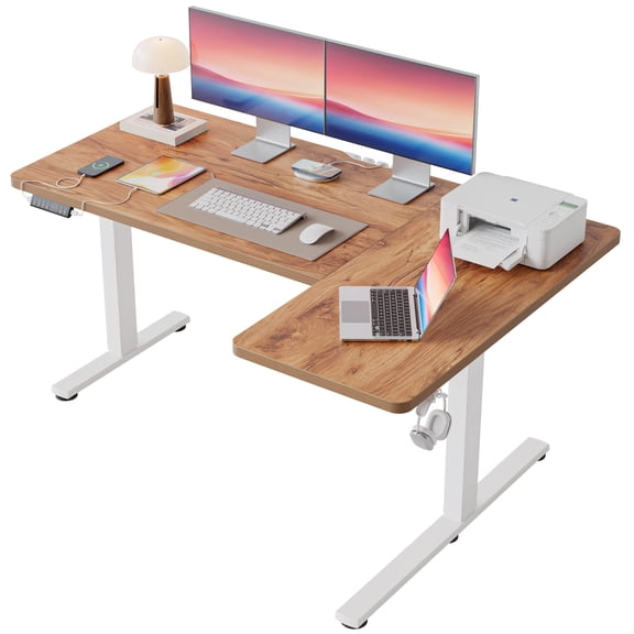 63 Inch Dual Motor L Shaped Electric Adjustable Standing Desk, Computer Desk with 3Memory Controller, Home Office Desk with USB Ladeanschluss,265 lbs Weight Capacity,Light Rustic Brown