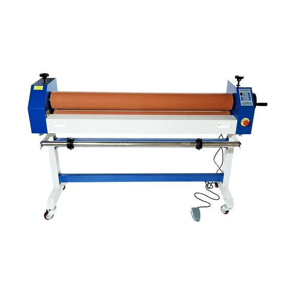 63 Inch Electric Cold Laminator Automatic Dual-use Roll Laminating Machine Soft Rubber Roller 110V with Braker Caster and Foot Switch