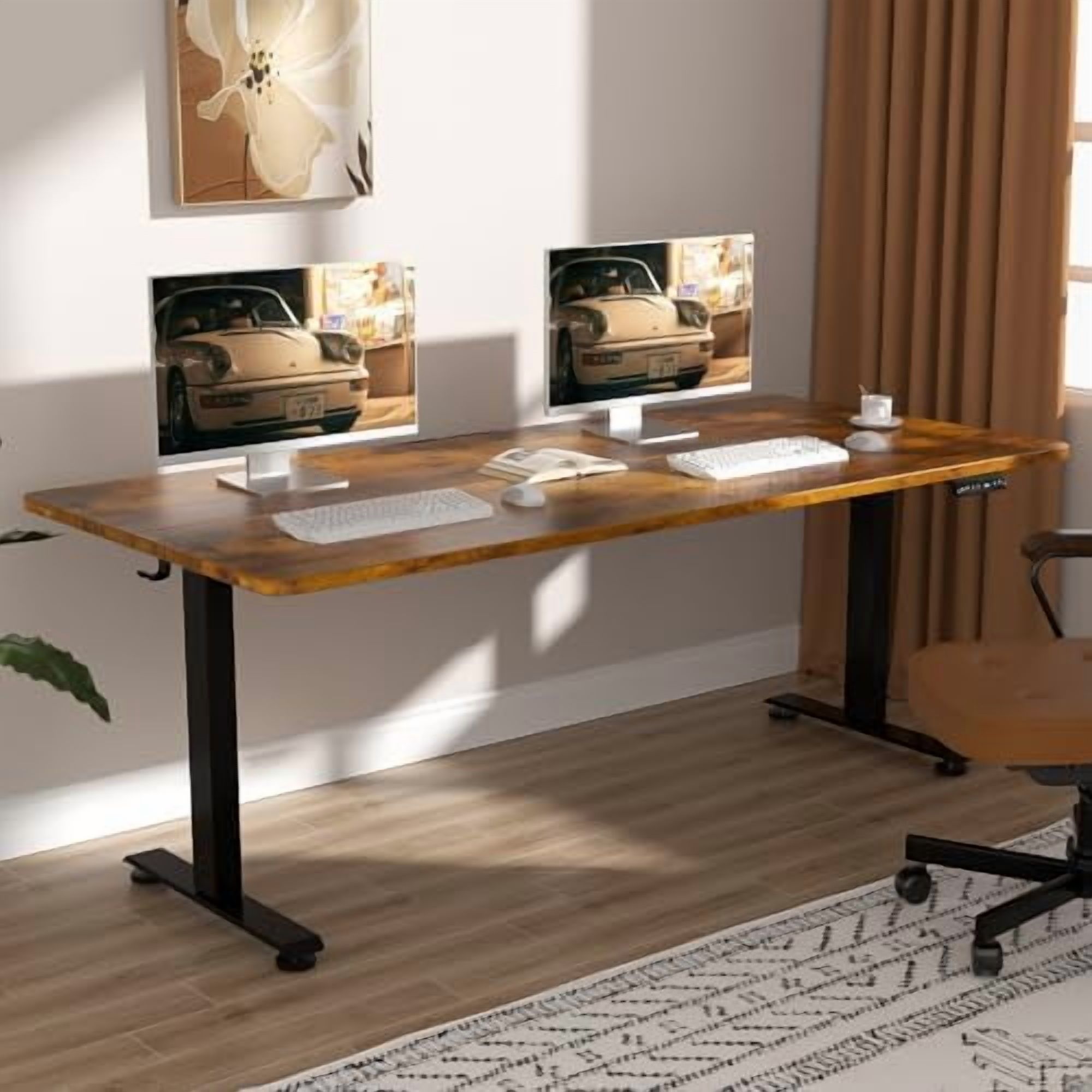 63 Inch Electric Standing Desk, Height Adjustable Sit Stand Up, Wood ...